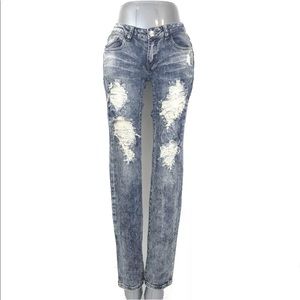 MACHINE Acid Wash Distressed Skinny Jeans